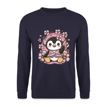 Cartoon Kawaii Pinguin mit Kirschen - Unisex Pullover - Navy - Vorne - Alina (178cm) & Michal (187cm)