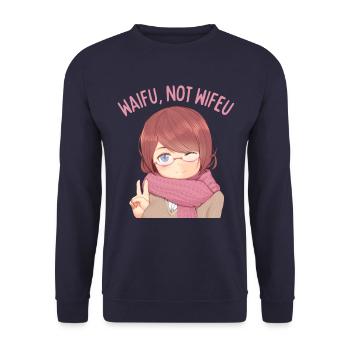Lustige Waifu Not Wifeu - Unisex Pullover - Navy - Vorne - Alina (178cm) & Michal (187cm)