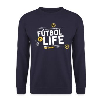 Ted Lasso Fútbol Is Life - Unisex Pullover - Navy - Vorne - Alina (178cm) & Michal (187cm)
