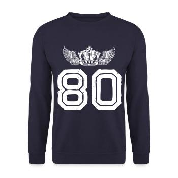 80 Zahl Krone - Unisex Pullover - Navy - Vorne - Alina (178cm) & Michal (187cm)