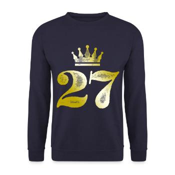 27 Zahl Krone Gold - Unisex Pullover - Navy - Vorne - Alina (178cm) & Michal (187cm)