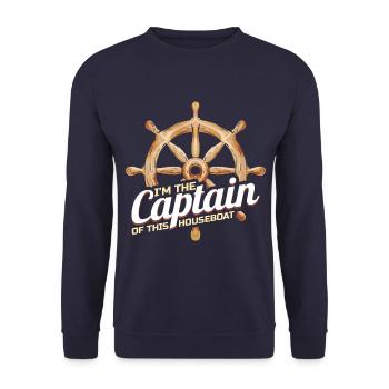 I'm the Captain of this Houseboat Hausboot Kapitän - Unisex Sweatshirt - navy - Front - Alina (178cm) & Michal (187cm)