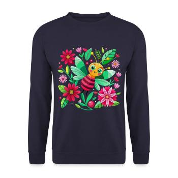 Cute bee among the flowers - Unisex Sweatshirt - navy - Front - Alina (178cm) & Michal (187cm)