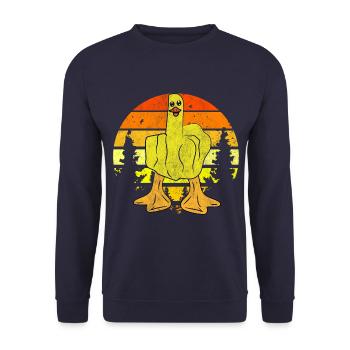Drôle de canard doigt d’honneur - Sweat-shirt Unisexe - marine - Devant - Alina (178cm) & Michal (187cm)