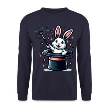 Zauberhafter Hase Im Hut Mit Magischem Stern - Unisex Pullover - Navy - Vorne - Alina (178cm) & Michal (187cm)