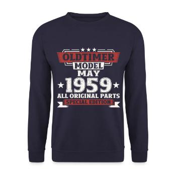 65. Geburtstag Mann Oldtimer Mai Jahrgang 1959 - Unisex Pullover - Navy - Vorne - Alina (178cm) & Michal (187cm)