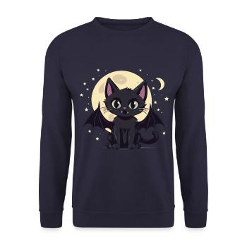 Halloween Black Cat as Vampire - Unisex Sweatshirt - navy - Front - Alina (178cm) & Michal (187cm)