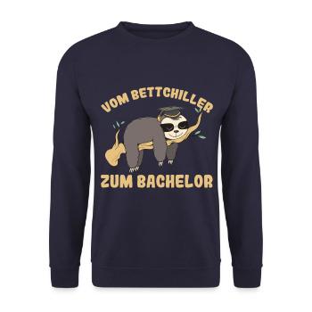 Bachelor Abschluss Uni Faultier Geschenk lustig - Unisex Pullover - Navy - Vorne - Alina (178cm) & Michal (187cm)