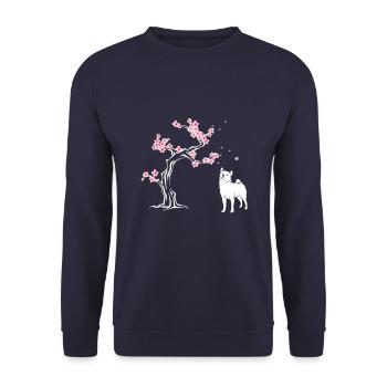 Shiba Inu Fleur de cerisier japonais Sakura - Sweat-shirt Unisexe - marine - Devant - Alina (178cm) & Michal (187cm)