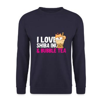 I Love Shiba Inu and Bubble Tea - Unisex Sweatshirt - navy - Front - Alina (178cm) & Michal (187cm)
