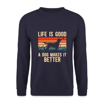 La vie est bonne Un chien le rend meilleur - Sweat-shirt Unisexe - marine - Devant - Alina (178cm) & Michal (187cm)