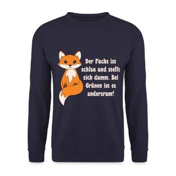 Der Fuchs ist schlau und stellt sich dumm bei Grün - Unisex Pullover - Navy - Vorne - Alina (178cm) & Michal (187cm)