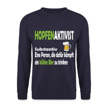 Hopfenaktivist Eine Person die für ihr kühles Bier - Unisex Pullover - Navy - Vorne - Alina (178cm) & Michal (187cm)