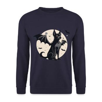Halloween Schwarzer Hund als Vampir - Unisex Pullover - Navy - Vorne - Alina (178cm) & Michal (187cm)