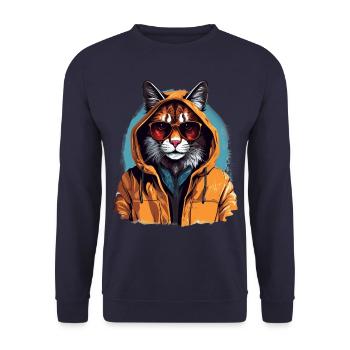 Street style lynx | Lynx lovers - Unisex Sweatshirt - navy - Front - Alina (178cm) & Michal (187cm)