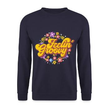 California Feelin Groovy Flower Power Retro - Unisex Pullover - Navy - Vorne - Alina (178cm) & Michal (187cm)