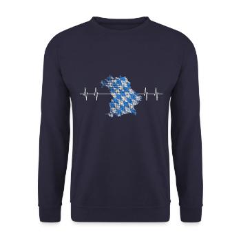 Bayern, Oberbayern, Herz für Bayern, Minga - Unisex Pullover - Navy - Vorne - Alina (178cm) & Michal (187cm)