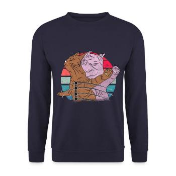 niedliche Katzen Kätzchen in Titanic Pose cute cat - Unisex Pullover - Navy - Vorne - Alina (178cm) & Michal (187cm)