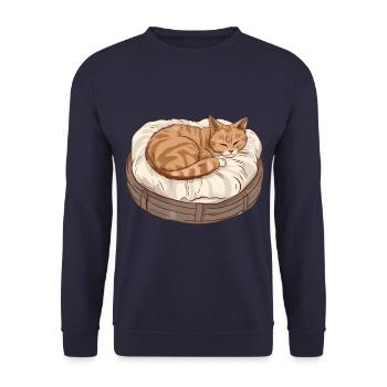 Katze im Bett Offizielles Schlafshirt - Unisex Pullover - Navy - Vorne - Alina (178cm) & Michal (187cm)