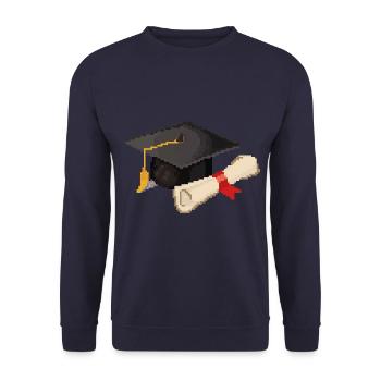 Retro Pixel Uni Abschluss - Unisex Pullover - Navy - Vorne - Alina (178cm) & Michal (187cm)