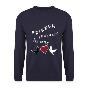 Frieden beginnt in uns - Unisex Pullover - Navy - Vorne - Alina (178cm) & Michal (187cm)