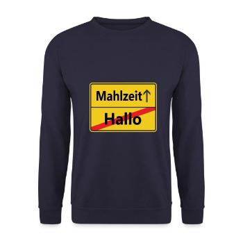 Hallo? Mahlzeit! - Unisex Pullover - Navy - Vorne - Alina (178cm) & Michal (187cm)