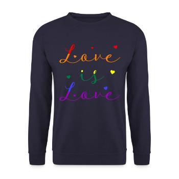 Love is Love, LGBT, Gay, CSD - Unisex Pullover - Navy - Vorne - Alina (178cm) & Michal (187cm)