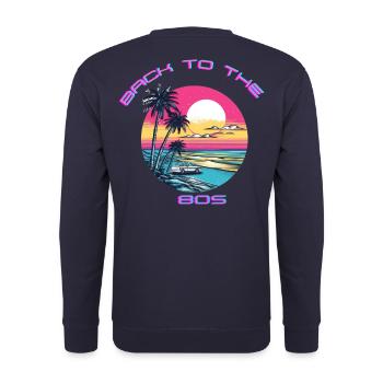 Retro Sonnenuntergang Strand Design - Unisex Pullover - Navy - Hinten - Michal (187cm)