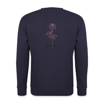 Rose lachsfarben mit Aufschrift "Beautiful" hinten - Unisex Pullover - Navy - Hinten - Michal (187cm)