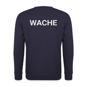 Wache - Rücken, Rückseite, hinten beschriftet - Unisex Pullover - Navy - Hinten - Michal (187cm)