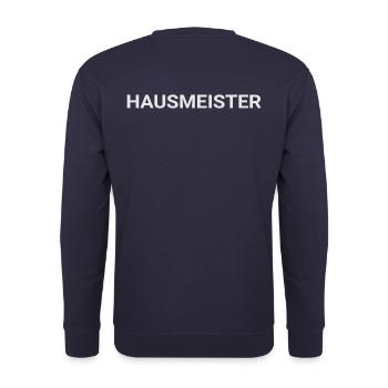 Hausmeister Rücken, Rückseite, hinten beschriftet - Unisex Pullover - Navy - Hinten - Michal (187cm)