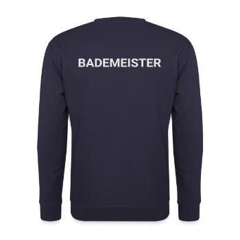 Bademeister Rücken, Rückseite, hinten beschriftet - Unisex Pullover - Navy - Hinten - Michal (187cm)