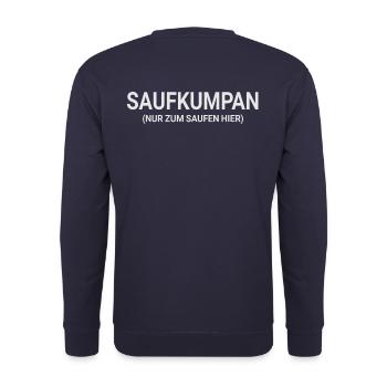 JGA Junggesellenabschied - Er heiratet Saufkumpan - Unisex Pullover - Navy - Hinten - Michal (187cm)