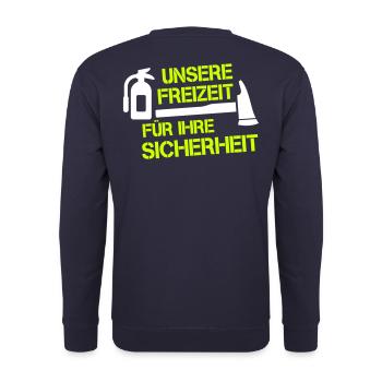 FEUERWEHR unsere Freizeit für dein Sicherheit FW33 - Unisex Pullover - Navy - Hinten - Michal (187cm)