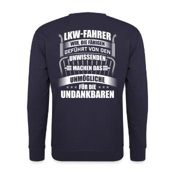 LKW-Fahrer Truck Undank - Unisex Pullover - Navy - Hinten - Michal (187cm)