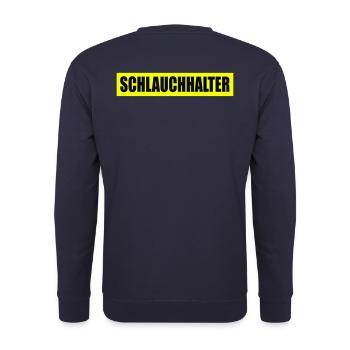 Schlauchhalter - Feuerwehr - Ehrenamt - Freiwillig - Unisex Pullover - Navy - Hinten - Michal (187cm)