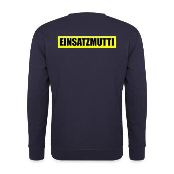 Einsatzmutti - Feuerwehr - Ehrenamt - Freiwillig - Unisex Pullover - Navy - Hinten - Michal (187cm)