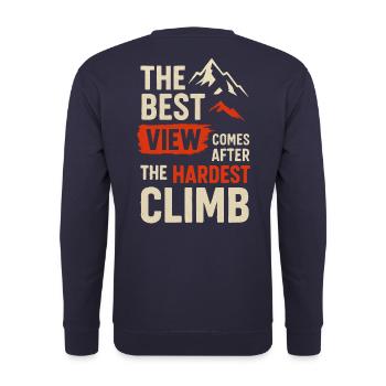 Beste Aussicht, härtester Aufstieg - Unisex Pullover - Navy - Hinten - Michal (187cm)