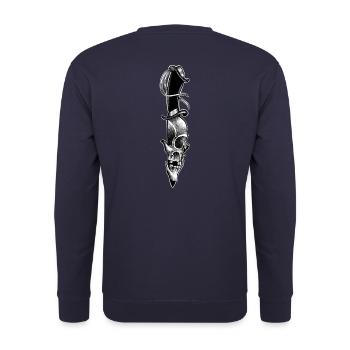 Tête de mort en couteau style dotwork - Sweat-shirt Unisexe - marine - Dos - Michal (187cm)