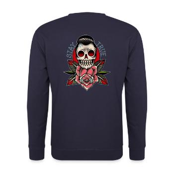 Stay True old school skull and roses - Unisex Pullover - Navy - Hinten - Michal (187cm)