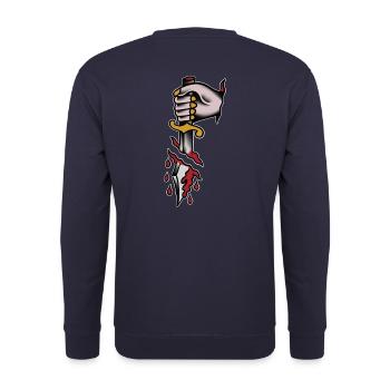 Blutdolch im Stil der alten Schule - Unisex Pullover - Navy - Hinten - Michal (187cm)