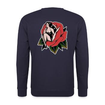 Old-School-Pin up rosa rot - Unisex Pullover - Navy - Hinten - Michal (187cm)