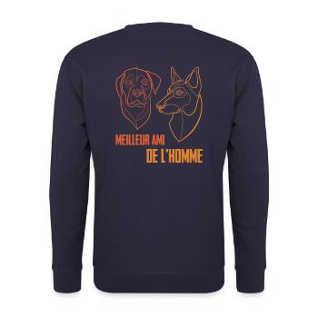Meilleur ami de l'homme - chien singleline - Sweat-shirt Unisexe - marine - Dos - Michal (187cm)