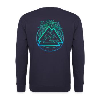Legendäres nordisches Tiersymbol & Valknut - Unisex Pullover - Navy - Hinten - Michal (187cm)