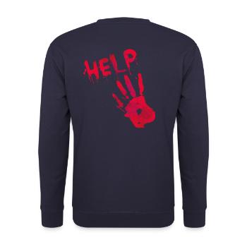 HILFE Hand in Blut Spezial Halloween - Unisex Pullover - Navy - Hinten - Michal (187cm)