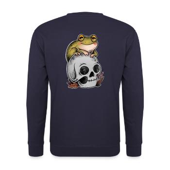 Frog on old-school art skull - Unisex Sweatshirt - navy - Back - Michal (187cm)