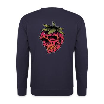 Erdbeerschädel der alten Schule. - Unisex Pullover - Navy - Hinten - Michal (187cm)