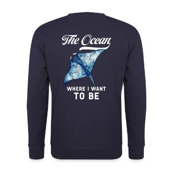 Statement Shirt: The Ocean – Where I Want To Be - Unisex Sweatshirt - navy - Back - Michal (187cm)