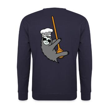 Fleißig Faultier Küche kochen Kochlöffel Hobbykoch - Unisex Pullover - Navy - Hinten - Michal (187cm)