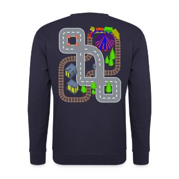 Train & car play mat on daddy's back - Unisex Sweatshirt - navy - Back - Michal (187cm)